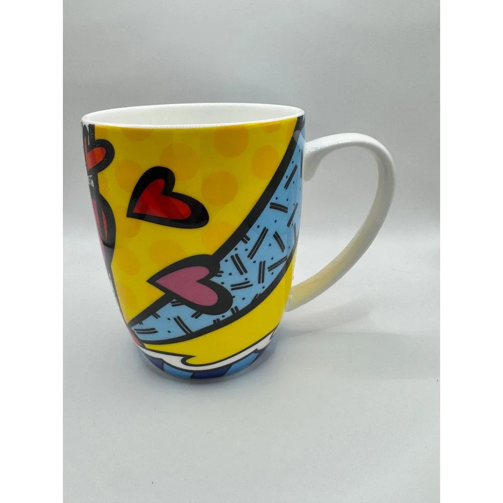 Romero Britto Hearts Fine Bone China Coffee Mug Multicolor Pop Art 16.8 oz
